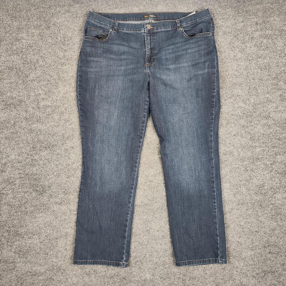 Lee Relaxed Straight Leg Jeans Womens 20 Short Blue Mid Rise Stretch Denim